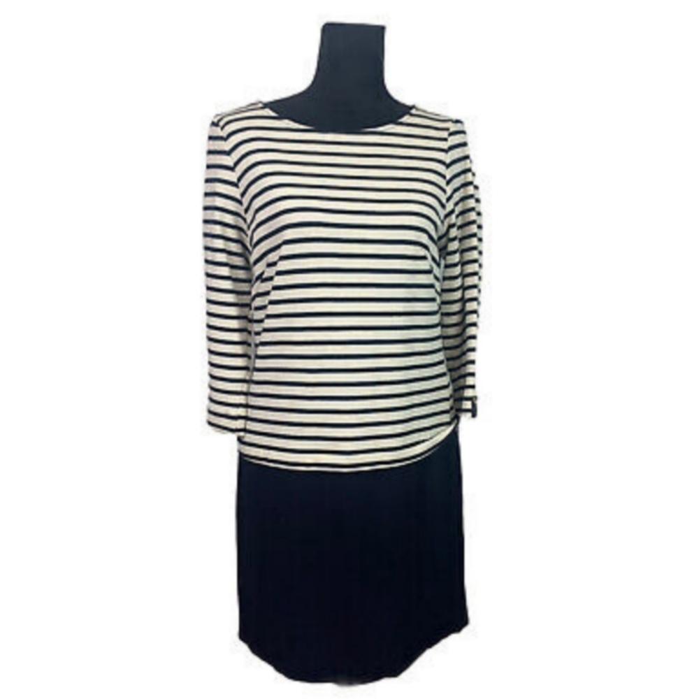 ZARA BASIC COLLECTION NAVY AND IVORY STRIPED SHIFT DRESS - Picture 9 of 13